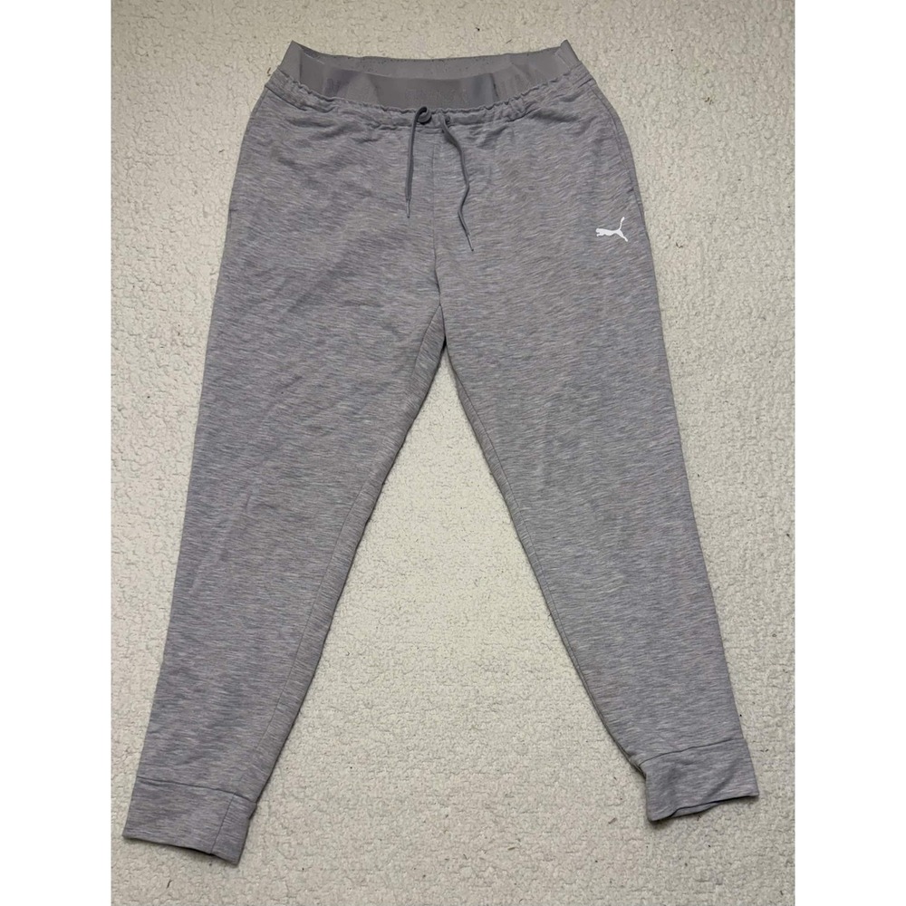 PUMA Mens Pants Size M Sweatpants Gray Cotton Blend Heathered Joggers Fleece